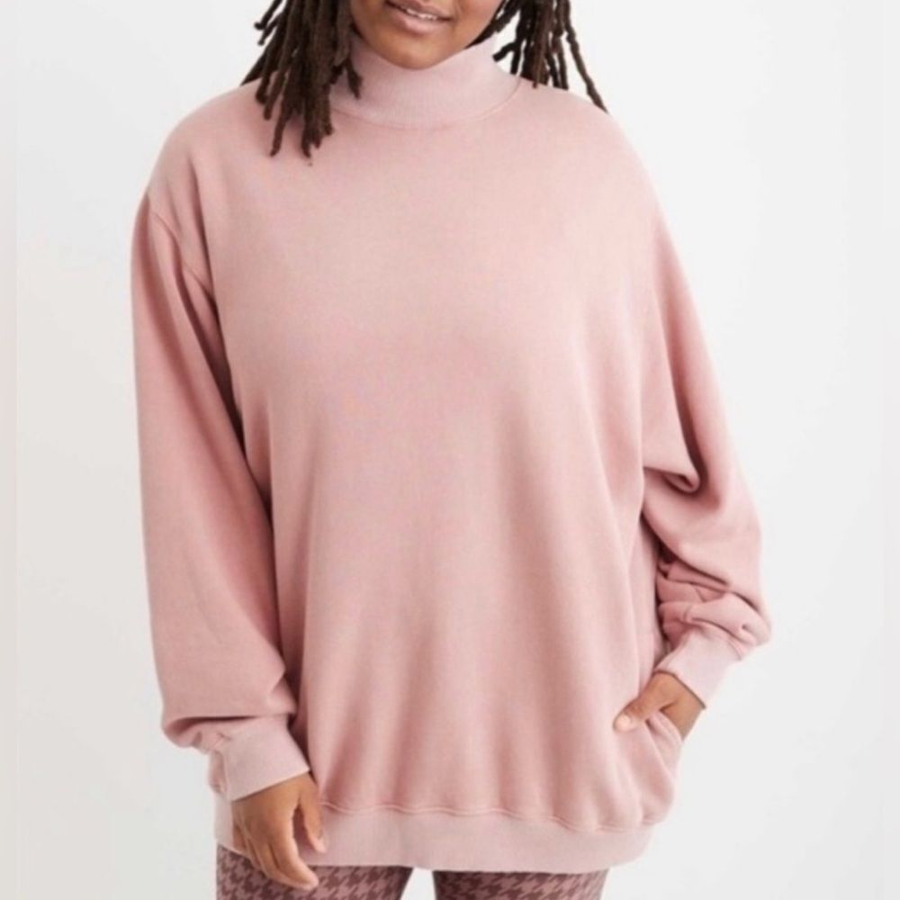 Aerie Pink Oversized Mock Neck Sweater Pockets Small